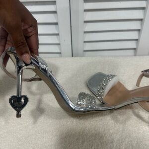 silver sparkly heels with heart
